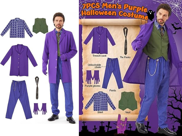 Men’s Purple Clown Costume 7-Piece Set
